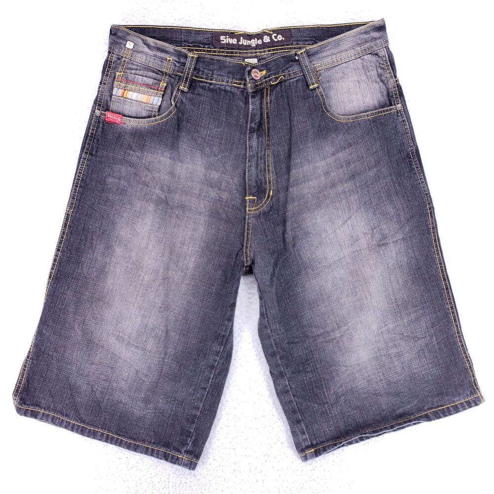 5ive Jungle Jean Shorts Denim Cotton Mens SZ 36 Blue Straight VTG Baggy 90s Y2K
